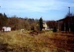 Die Reste des Bahnhof Wilischthal, 03.04.01  Hier wurden einst die Gterwagen des Thumer Netzesauf Rollwagen verladen und auf die Reise durch das Wilischthal geschickt.