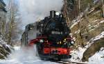 29.01.2011, Weieritztalbahn, 99 1734-5 in der Dippoldiswalder Heide zwischen Seifersdorf und Malter