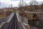 Die im Rahmen des Wiederaufbaus nach der Flutzerstrung von 2002 restaurierte Brcke ber den Bormannsgrund, einem stlichen Seitenarm der Talsperre Malter.