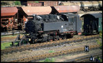 Am 5.5.1995 fotografierte ich diese 99ziger Schmalspurdampflok im Bahnhof Freital bei Dresden.