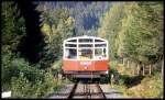 Die Oberweißbacher Bergbahn erreicht am 9.10.1992 die Bergstation Lichtenhain.