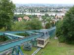 Die Dresdner Schwebebahn erinnert nicht zu Unrecht an die Wuppertaler Schwebebahn, denn für den Bau beider Bahnen (beide seit 1901 in Betrieb) war der Ingenieur Eugen Langen verantwortlich. Dresden, 28.6.2014