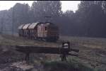 Zug der Extertalbahn Rinteln - Barntrup Kasten E-Lok gebaut von der Wagonfabrik Elze hier aufgenommen an einem nebligen Morgen