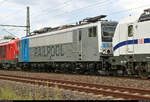 Blick auf 155 138-1 Railpool, vermietet an die DB, die in einem gemischten Gz von Halle(Saale)Gbf nach Zwickau(Sachs)Hbf mit 193 360-5  I am European  (Siemens Vectron) DB sowie kalter 247 906-1