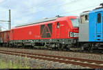 Blick auf 247 906-1  Grischan  (Siemens Vectron) DB, die in einem gemischten Gz von Halle(Saale)Gbf nach Zwickau(Sachs)Hbf mit 193 360-5  I am European  (Siemens Vectron) DB sowie kalter 155 138-1