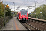 442 314 (Bombardier Talent 2) von DB Regio Südost, womöglich als Überführungsfahrt nach Leipzig oder Dresden, durchfährt den Hp Magdeburg Herrenkrug auf der Bahnstrecke