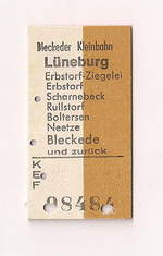 Edmonsonsche Fahrkarte Bleckeder Kleinbahn für die Strecke Scharnebeck - Bleckede; benutzt am 15.10.2017 (Scan)  