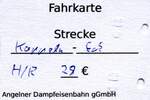 KAPPELN (Kreis Schleswig-Flensburg), 17.07.2021, Fahrkarte für die Sonderfahrt vom stillgelegten Bahnhof Kappeln über Süderbrarup nach Eckernförde und zurück, jeweils mit 628