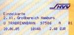 HAMBURG, 20.06.2005, ein Fahrschein für eine einfache Fahrt im Großbereich Hamburg, gelöst am U-Bahnhof Trabrennbahn -- Fahrkarte eingescannt