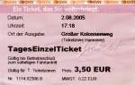 HANNOVER, 02.08.2005, TagesEinzelTicket für die Ticketzone Hannover, gelöst an der Straßenbahnstation Großer Kolonnenweg -- Fahrkarte eingescannt