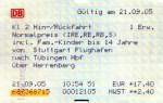 STUTTGART, 21.09.2005, Fahrkarte von Stuttgart Flughafen nach Tübingen Hbf und zurück, gelöst am 21.09.2005 am Automaten im S-Bahnhof Stuttgart Flughafen -- Fahrkarte eingescannt