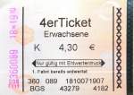 BOCHUM, 18.10.2007, 4erTicket für die Straßenbahn, gelöst in der Straßenbahn an der Station Ruhrstadion -- Fahrkarte eingescannt