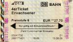 RHEINE (Kreis Steinfurt), 13.06.2009, 4er Ticket der Verkehrsgemeinschaft Münsterland (VGM) für vier Fahrten zwischen Rheine und Münster, gelöst am Automaten auf dem Bahnhof