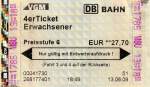 RHEINE (Kreis Steinfurt), 13.06.2009, 4er Ticket der Verkehrsgemeinschaft Münsterland (VGM) für vier Fahrten zwischen Rheine und Münster, gelöst am Automaten auf dem Bahnhof Rheine-Mesum -- Fahrkarte eingescannt