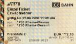 RHEINE (Kreis Steinfurt), 22.06.2009, Einzel-Ticket der Verkehrsgemeinschaft Münsterland (VGM) für eine Fahrt von Rheine-Mesum nach Rheine, gelöst am Automaten auf dem Bahnhof Rheine-Mesum -- Fahrkarte eingescannt