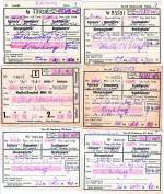 Eine Serie von handgeschriebenen Fahrkarten, natrlich nicht fotografiert, sondern  gescannt.