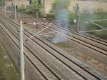 Feuerwehreinsatz an der Rheintalbahn Teil 2: Als ich die Brücke hochgelaufen bin sah ich schon von weitem Rauch. Fotografiert am 11. April 2009.