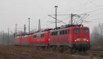 DB 140 861-6 + 151 015-5 + 189 006-6 + 152 141-8 als Lokzug Richtung Grokorbetha, am 19.02.2011 in Naumburg (S) Hbf.