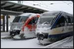 Desiro und Ola Vt zusammen im Rostocker Hbf. Nachdem auf die Nacht zum 30.01.2010 ca. 30 cm Neuschnee fielen und in ganz MV nix mehr lief.