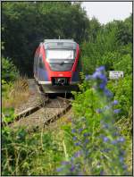 Hinauf nach Merkstein ,die Euregiobahn (RB 20) hinterhergeschaut und bildlich festgehalten in Herzogenrath (Kr.Aachen) im Juli 2013.