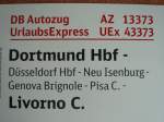DB AutoZug /UrlaubsExpress 13373/43373   Dortmund Hbf - Dsseldorf - Pisa - Livorno
