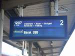 Anzeige im Bahnhof Ansbach fr den IC 2100 nach Basel SBB dieser verkehrt neu seit dem Fahrplanwechsel.