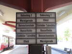 Dieser Zugzielanzeiger steht auf den HSB Bahnsteig in Nordhausen Nord.Gesehen am 14.Mai 2026.