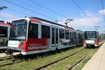 VGF Bombardier U5-25 Wagen 679 und 667 am 07.07.18 in Frankfurt am Main bei einer Besichtigung wo man sich frei auf abgesperrten Gelände aufhalten konnte