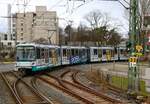 VGF Bombardier Flexity Swift U5-50 Wagen 879 am 03.02.24 in Frankfurt Industriehof