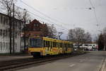 DT 8.S 4200 der SSB mit Hofmeister Wohnzentren Werbung und Lackschaden auf der U9 am 29.01.2020