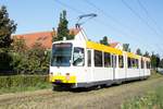 Straßenbahn Mainz / Mainzelbahn: Duewag / AEG M8C der MVG Mainz - Wagen 274, aufgenommen im September 2019 in Mainz-Bretzenheim.