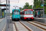 VGF Sonderfahrt mit Düwag Pt-Wagen 736 und Düwag U2 Wagen 133 im Stadtbahnnetz Frankfurt am Main. Die Fotos in den Betriebsanlagen sind unter Aufsicht gemacht worden und wir durften uns als HSF Mitglieder mit Warnweste dort uns bewegen
