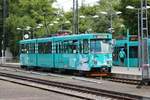 VGF Düwag Pt Wagen 2050 (Schneebär) am 01.06.19 bei einer Sonderfahrt in Frankfurt am Main Stadion.