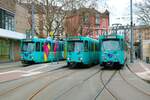 VGF Düwag Pt-Wagen Parade am 07.01.23 mit dem Wagen 736, 720 und 727 bei einer Sonderfahrt in Frankfurt am Main