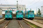 VGF Düwag Pt-Wagen Parade am 07.01.23 mit dem Wagen 736, 720 und 727 in BB Bommersheim im Rahmen einer Sonderfahrt im abgesperrten Bereich 