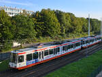 Der Stadtbahnwagen 6024 macht Werbung für  Freies WLAN in der U35 . (Bochum, September 2021)