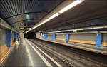 Entlang der ersten Stadtbahnstrecke in Bonn -     Die Bahnsteigebene der U-Station Plittersdorfer Stra�e des Bad Godesberger Stadtbahntunnels.