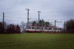 Wagen 358 passiert am 31.12.2020 die Kreuzung zwischen Stadtbahnstrecke und Gterbahn in Dortmund-Obernette 