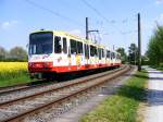 Ein dreiteiliger Stadtbahnwagen B der Dortmunder Stadtwerke hat Dortmund-Obernette gerade verlassen und fhrt als Zug der Linie U47 zur Endhaltestelle in Westerfilde - 9.