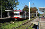 Am 12.10.2026 treffen die B80D 4205 und 4247 der Rheinbahn als U 79 an der Haltestelle Lohausen ein