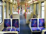 Der Fahrgastraum eines ex-Londoner Docklands-Stadtbahnwagens in Essen Margarethenhhe am 22. August 2010.