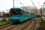 VGF U-Bahn Frankfurt Bombardier Flexity Swift U5 Wagen 853 als Fahrschule am 26.02.26 in Frankfurt am Main auf der Linie U7