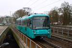 VGF U-Bahn Frankfurt Bombardier Flexity Swift U5 Wagen 627 als Fahrschule am 26.02.26 in Frankfurt am Main auf der Linie U7
