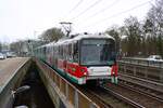 VGF U-Bahn Frankfurt Bombardier Flexity Swift U5 Wagen 637 am 26.02.26 in Frankfurt am Main auf der Linie U7