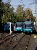 VGF Wendeanlage Nieder-Eschbach am 15.10.11 treffen sich zwei U5 Wagen Zge und ein U4 Wagen der auf der Linie U9 unterwegs ist