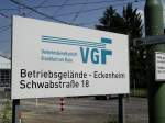 Schild des VGF Beriebsgelnde Eckenheim am 08.06.13