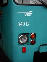 Scheinwerfer und VGF Logo von U2 Wagen 340 am 19.12.13 in Frankfurt 