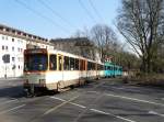 VGF Düwag Ptb Wagen 710 am 18.03.16 in Frankfurt am Main. Er ist der letzte seiner Art in den Farben Beige/Orange der im Liniendienst der VGF fährt