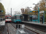 VGF Düwag U2 Wagen 304,Bombardier U5 Wagen 660 und Siemens U4 Wagen 525 am 05.11.16 in Frankfurt Preungesheim