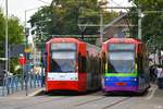 4509 und 4560 an der Haltestelle Frechen, Kirche am 12.07.2019.